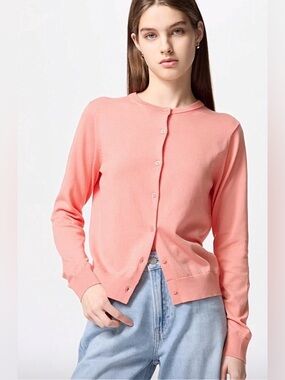 Uniqlo UV Protection Cardigan, Peachy Pink, Lightweight Essential, Size Large
